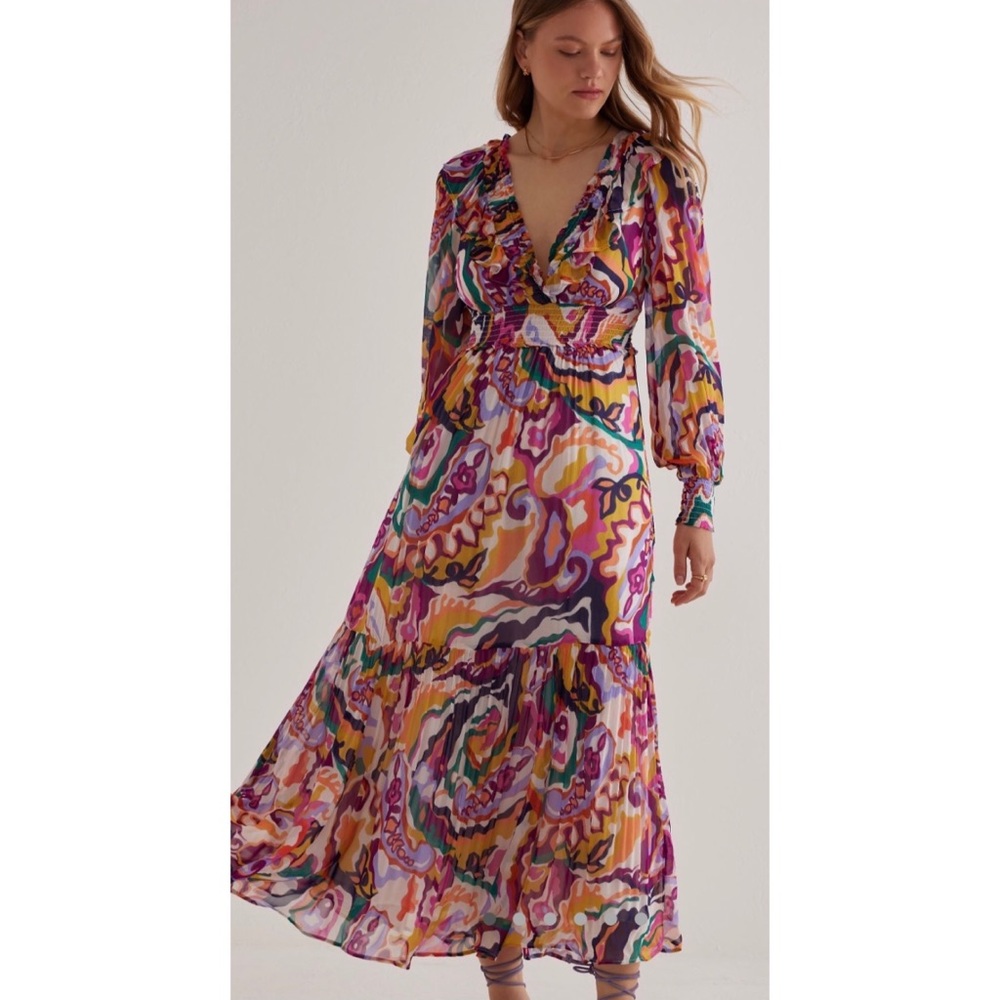 Anthropologie Colorful Abstract Maxi Dress